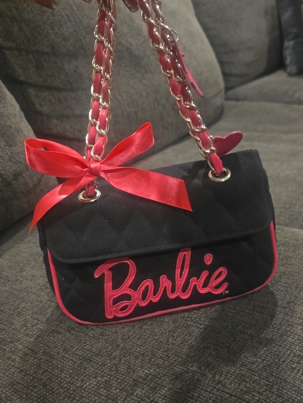 Barbie Black and Hot Pink Quilted Chain-Handle Shoulder Bag